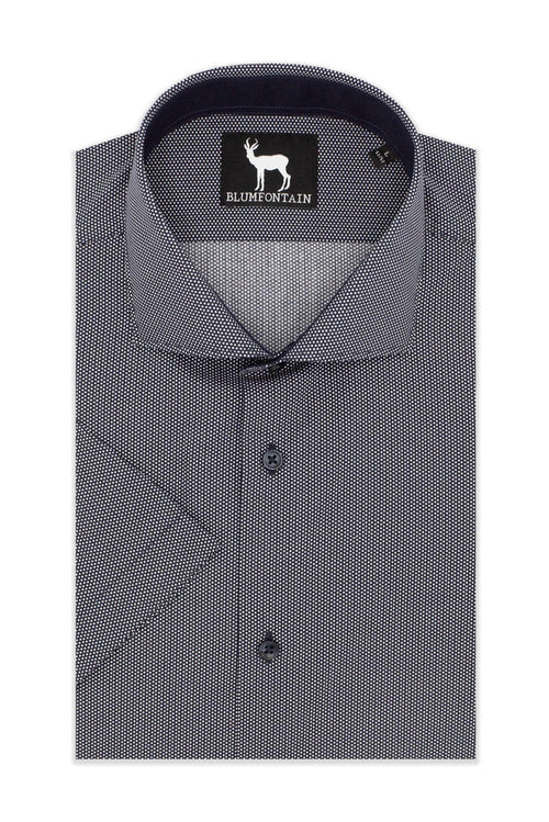 Blumfontain korte mouw blauw katoenen overhemd met korte mouwen en ademend draagcomfort.