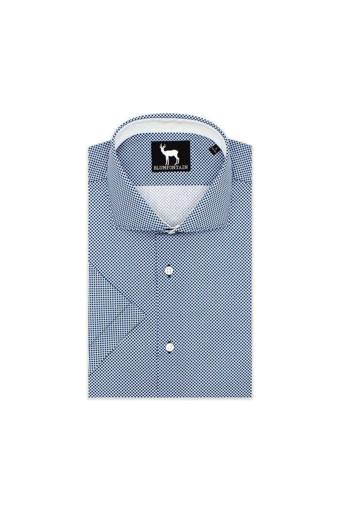 Blumfontain korte mouw blauw ademend katoenen T-shirt met korte mouwen, stijlvolle uitstraling en comfort.