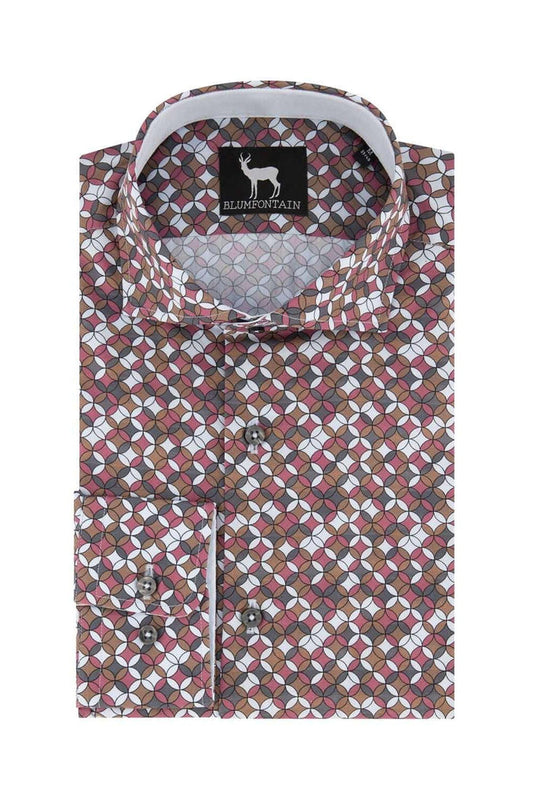 Blumfontain ml7 retro print multicolor katoenen overhemd met geometrische retroprint.