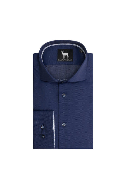 Blumfontain polkadot navy katoenen overhemd met subtiele polkadot en veelzijdig ontwerp.