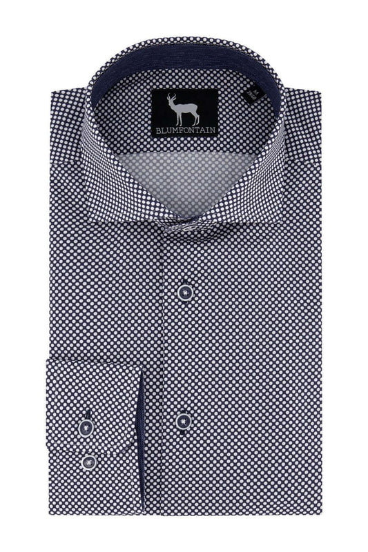 Blumfontain print bal overhemd met modern patroon en button-down kraag, ideaal voor stijlvolle gelegenheden.