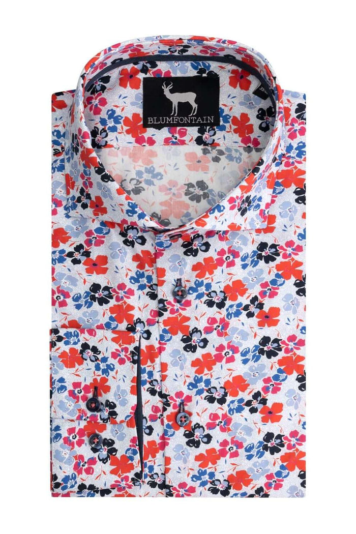 Blumfontain print bloem rood katoenen overhemd met rode bloemenprint
