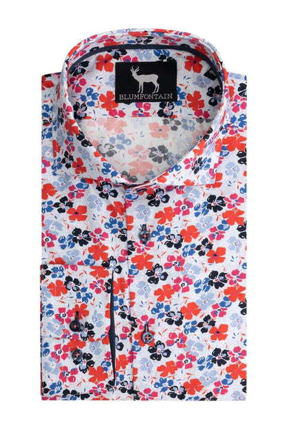 Blumfontain print bloem rood katoenen overhemd met rode bloemenprint