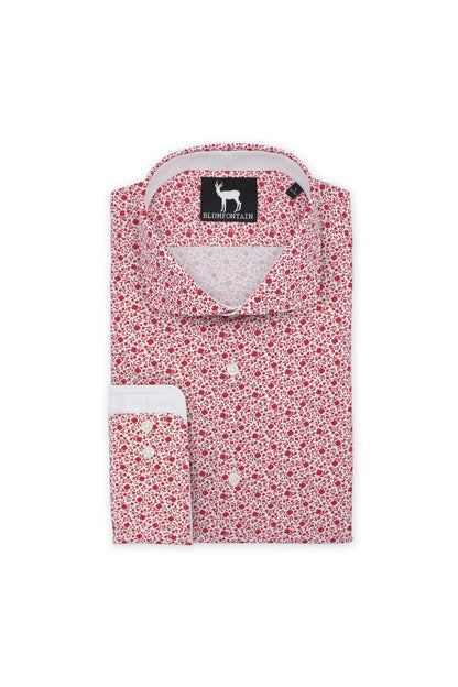 Blumfontain print bloem wit-rood stijlvolle shirt met bloemenpatroon in wit-rood.