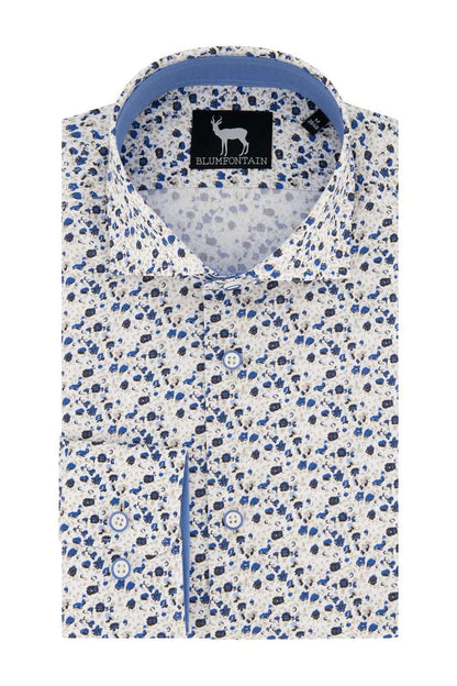Blumfontain print bloem katoenen overhemd met blauwe bloemprint en contrastvoering.