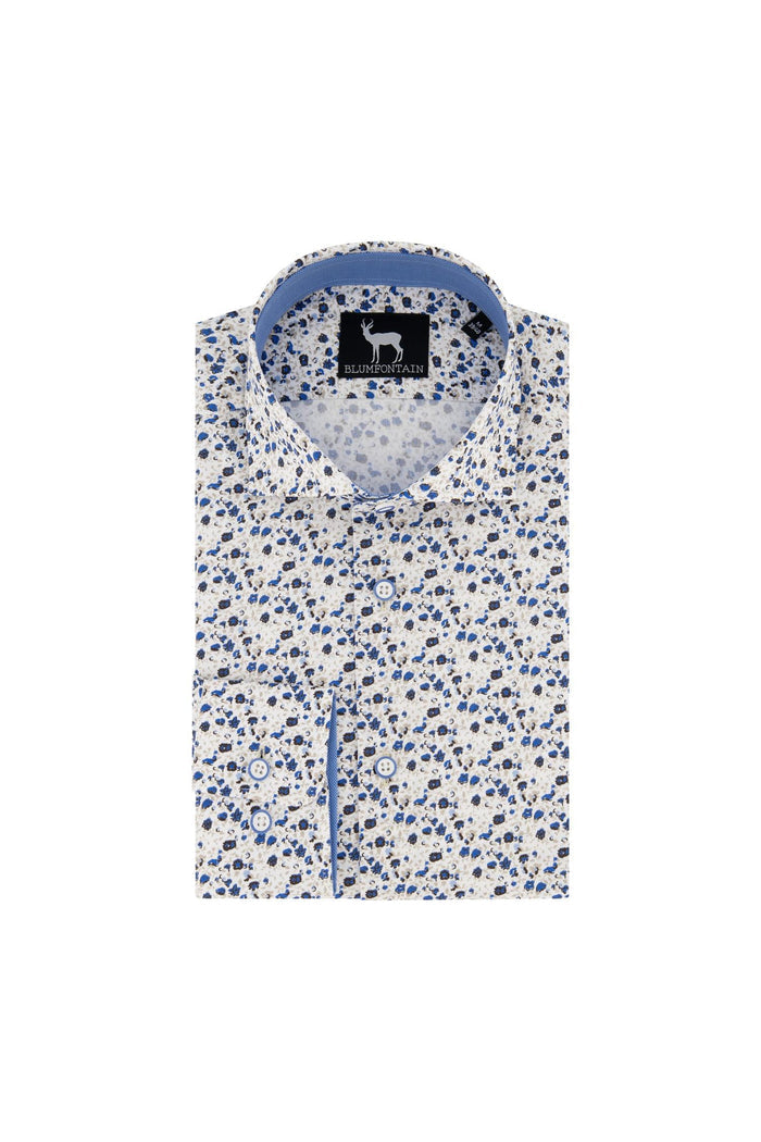 Blumfontain print bloem katoenen overhemd met blauwe bloemprint en contrastvoering.
