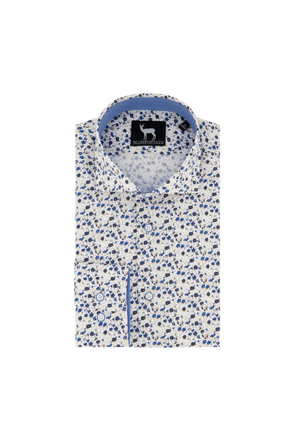 Blumfontain print bloem katoenen overhemd met blauwe bloemprint en contrastvoering.