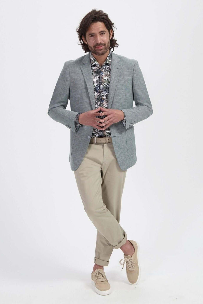 Blumfontain print palmblad groen-bruin overhemd met ademend katoen, model in casual stijl.