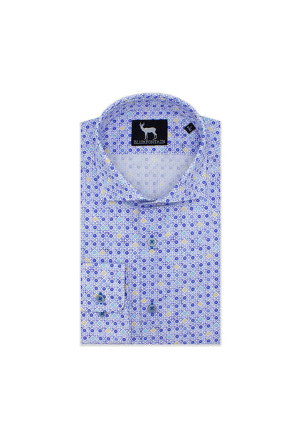 Blumfontain print wit-blauw, stijlvolle wandkunstprint met wit-blauwe patronen voor moderne interieurs.