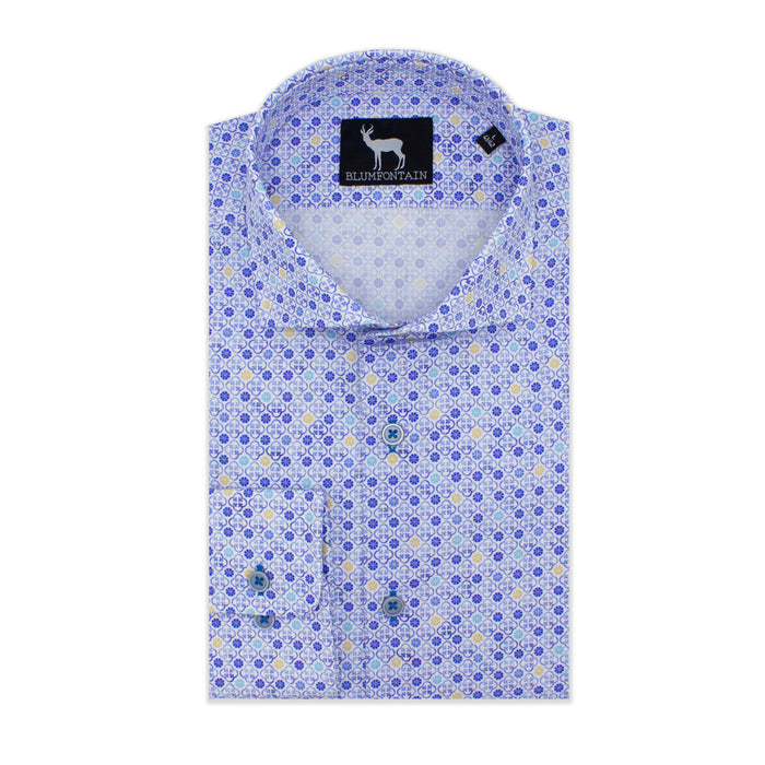 Blumfontain print wit-blauw