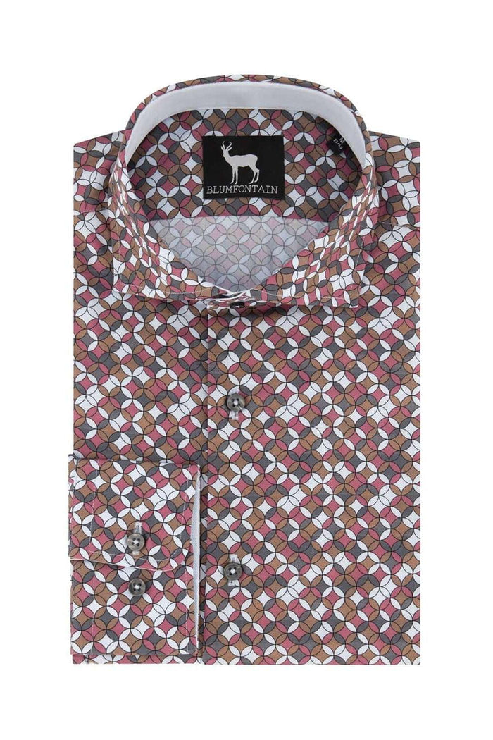 Blumfontain retro print multicolor katoenen overhemd met retroprint en knoopsluiting.