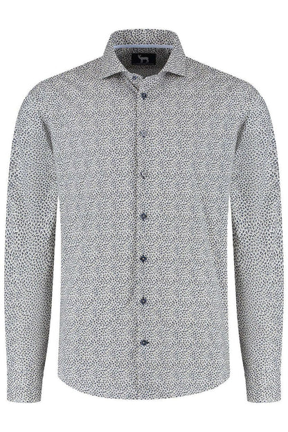 Blumfontain triangel print beige-navy Ademend katoenen overhemd met triangel print.