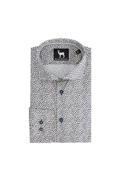 Blumfontain triangel print beige-navy katoenen overhemd met triangel print, bovenaanzicht