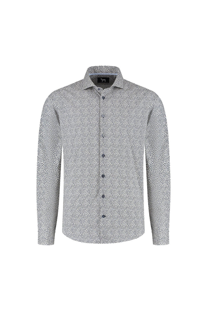 Blumfontain triangel print beige-navy Ademend katoenen overhemd met triangel print