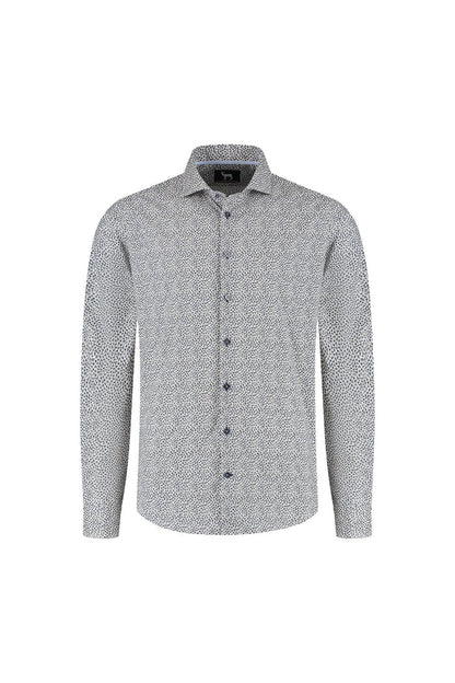 Blumfontain triangel print beige-navy Ademend katoenen overhemd met triangel print