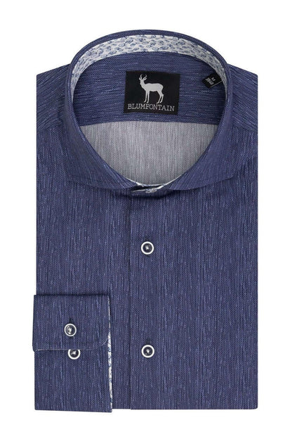 Blumfontain uni linnenlook katoenen overhemd in blauw, ademend en non-iron, met moderne uitstraling.