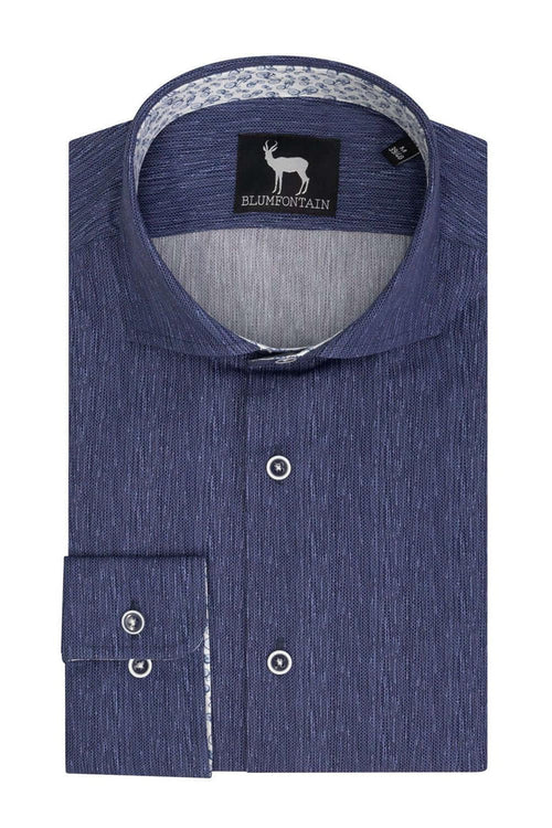 Blumfontain uni linnenlook katoenen overhemd in blauw, ademend en non-iron, met moderne uitstraling.