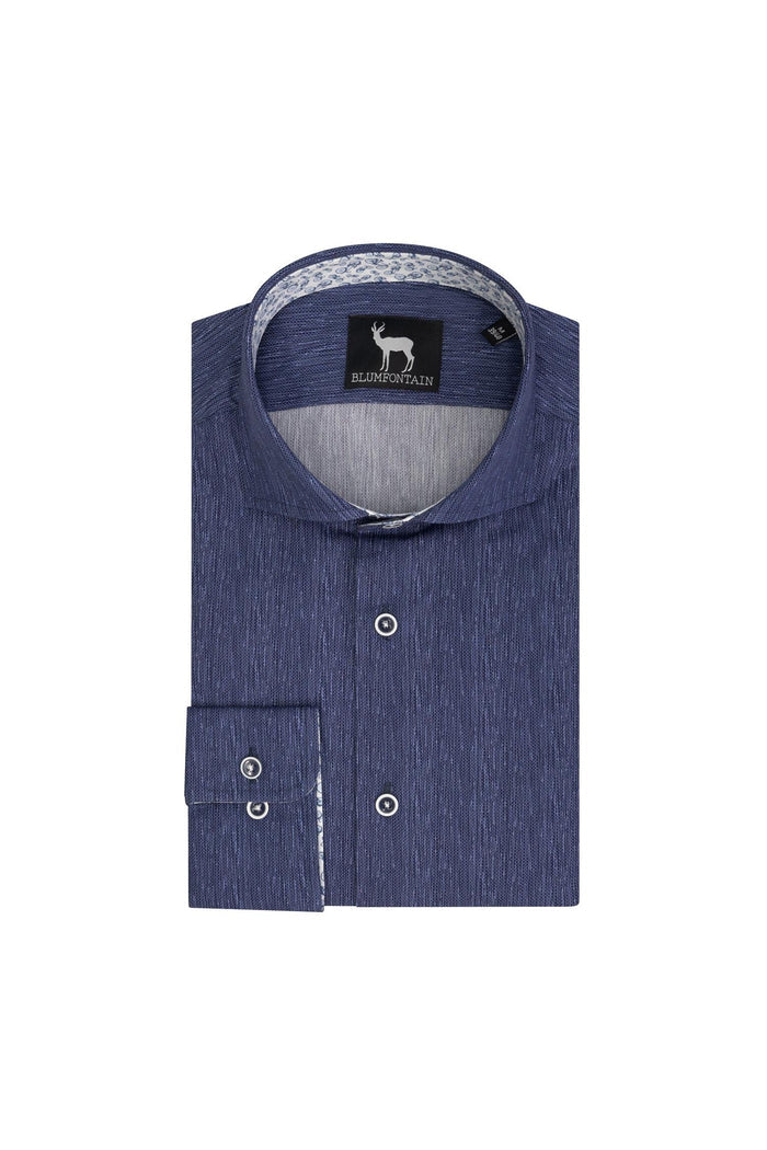 Blumfontain uni linnenlook katoenen overhemd in blauw, ademend en non-iron.