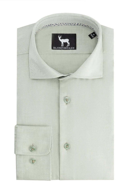 Blumfontain uni twill groen katoenen overhemd met nette kraag en verstelbare manchetten.