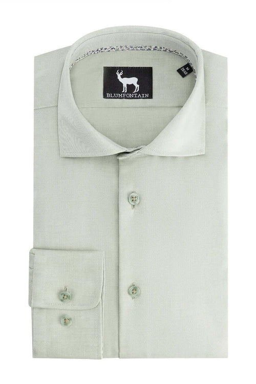 Blumfontain uni twill groen katoenen overhemd met nette kraag en verstelbare manchetten.