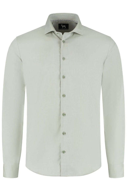 Blumfontain  uni twill groen katoenen overhemd met nette kraag en verstelbare manchetten.