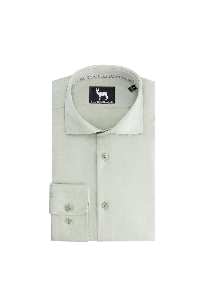 Blumfontain  uni twill groen katoenen overhemd met nette kraag en verstelbare manchetten.