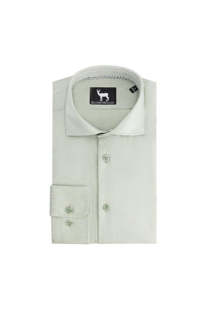 Blumfontain  uni twill groen katoenen overhemd met nette kraag en verstelbare manchetten.
