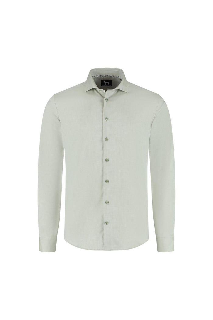 Blumfontain  uni twill groen katoenen overhemd met nette kraag en verstelbare manchetten