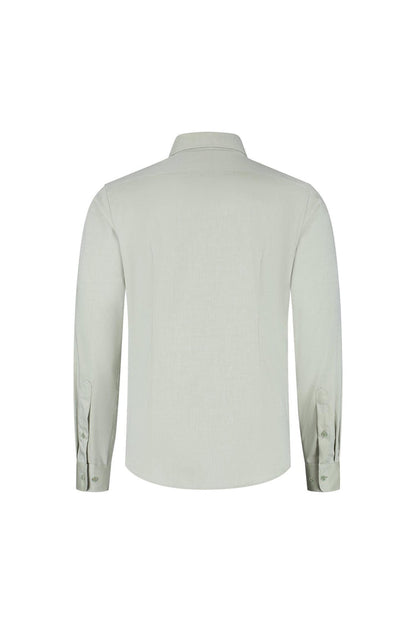 Blumfontain  uni twill groen katoenen overhemd met nette kraag en verstelbare manchetten, achterkant