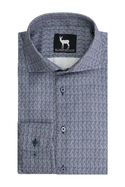 Blumfontain visgraat navy ademend katoenen overhemd met visgraatpatroon in navy kleur.