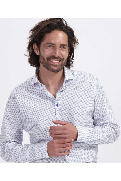 Ademend katoenen overhemd met beige-blauwe wieberprint, Blumfontain wieber print beige-blauw, casual stijl.