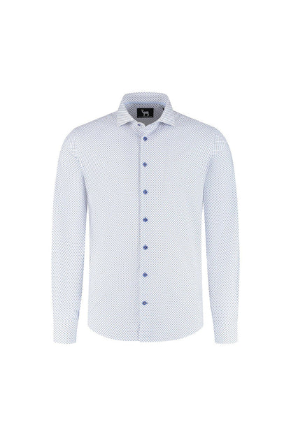 Blumfontain wieber print beige-blauw ademend katoenen overhemd met knopen in beige en blauw