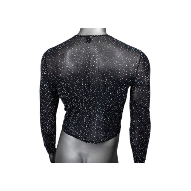 Bluză sexy bărbați CALEXOTICS Radiance Long Sleeve Shirt, design din plasă cu strasuri, negru, mărime universală (20-3)