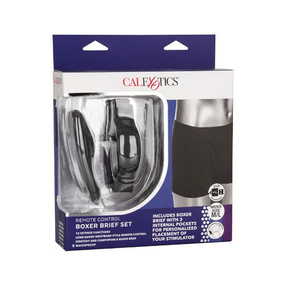 Boxeri cu vibrator CALEXOTICS Boxer Brief Set, control prin telecomandă tip ceas, 12 funcții de vibrație, culoare negru