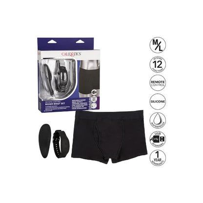 Boxeri cu vibrator CALEXOTICS Boxer Brief Set, control prin telecomandă tip ceas, 12 funcții de vibrație, culoare negru