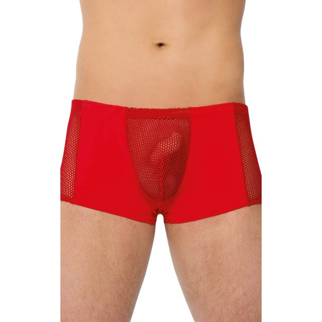 Boxeri sexy SOFTLINE Shorts 4515, lenjerie erotică pentru bărbați cu secțiune frontală din plasă, culoare roșu, mărime M