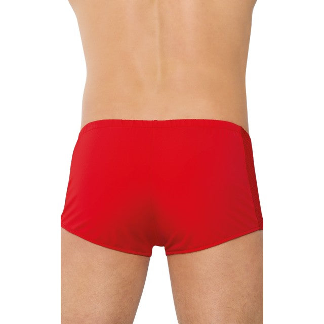 Boxeri sexy SOFTLINE Shorts 4515, lenjerie erotică pentru bărbați cu secțiune frontală din plasă, culoare roșu, mărime M