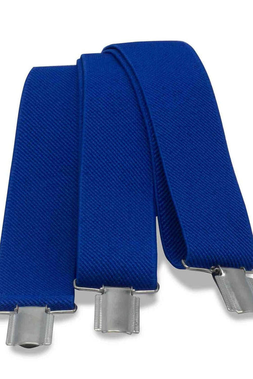 Bretels uni blauw, blauwe elastische bretels met metalen clips, nette afwerking.