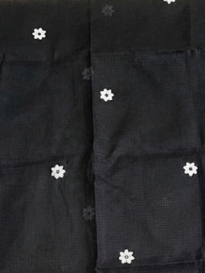 Indiehaat | Noil Kota Cotton Embroidery Saree Black