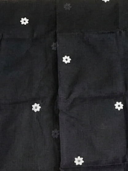 Indiehaat | Noil Kota Cotton Embroidery Saree Black