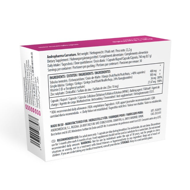Capsule ANDROPHARMA Curvature, pentru îndreptarea penisului și susținerea sănătății sexuale masculine, 30 buc