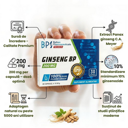 Capsule BALKAN PHARMACEUTICALS Ginseng BP 200 mg, unisex, pot susține libidoul, sănătatea sexuală și potența, 30 buc