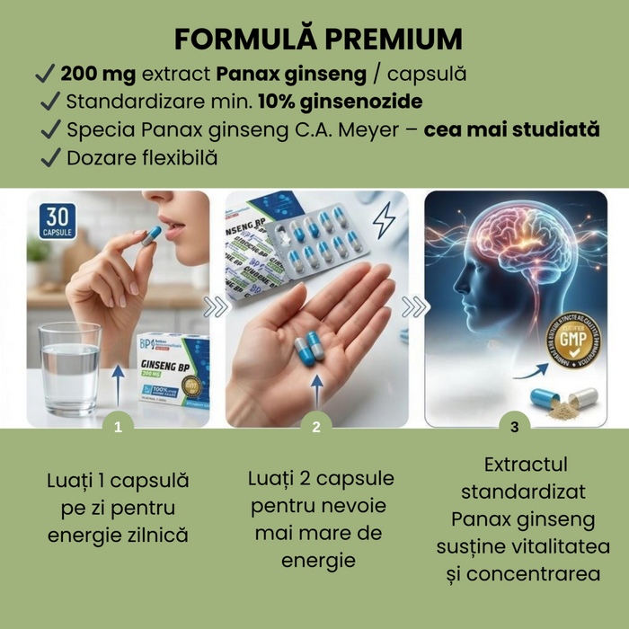 Capsule BALKAN PHARMACEUTICALS Ginseng BP 200 mg, unisex, pot susține libidoul, sănătatea sexuală și potența, 30 buc