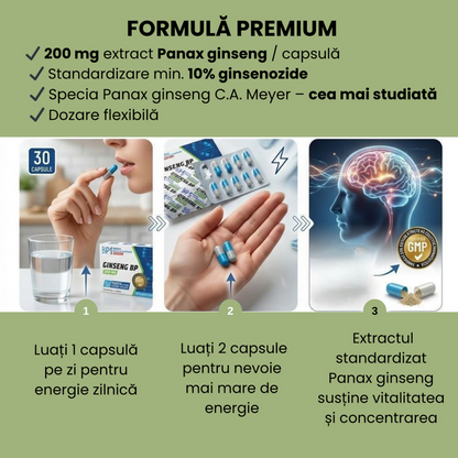 Capsule BALKAN PHARMACEUTICALS Ginseng BP 200 mg, unisex, pot susține libidoul, sănătatea sexuală și potența, 30 buc