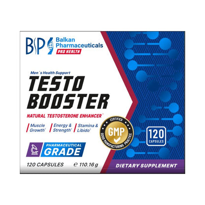 Capsule BALKAN PHARMACEUTICALS TestoBooster, pentru testosteron, potență, libido și creșterea mușchilor, 120 buc