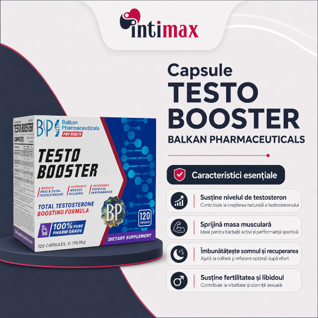Capsule BALKAN PHARMACEUTICALS TestoBooster, pentru testosteron, potență, libido și creșterea mușchilor, 120 buc