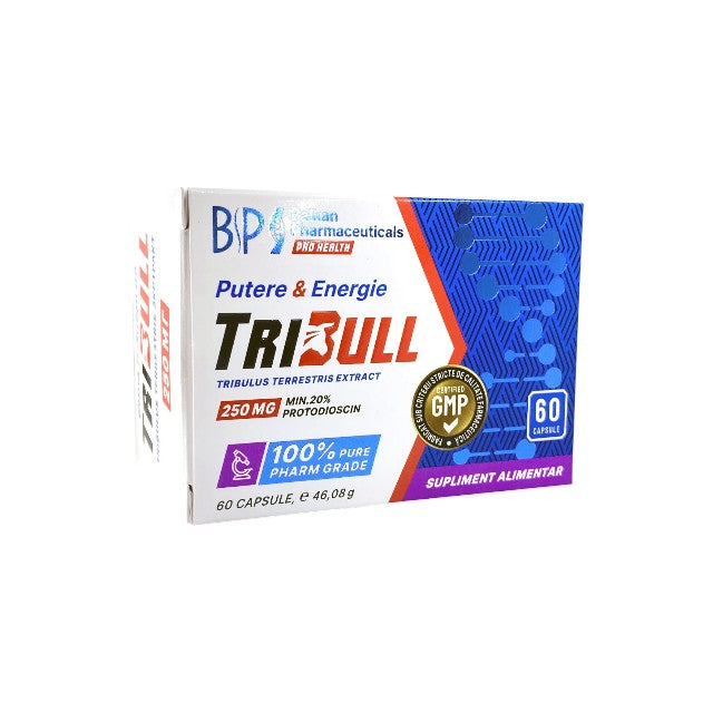 Capsule BALKAN PHARMACEUTICALS TriBull 250 mg, pentru performanță sexuală, cu Tribulus Terrestris, 60 buc