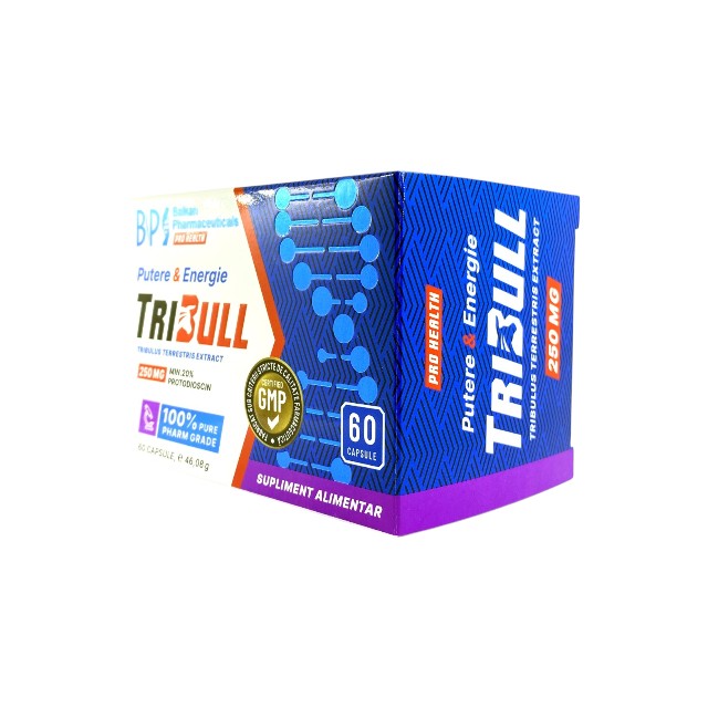 Capsule BALKAN PHARMACEUTICALS TriBull 250 mg, pentru performanță sexuală, cu Tribulus Terrestris, 60 buc