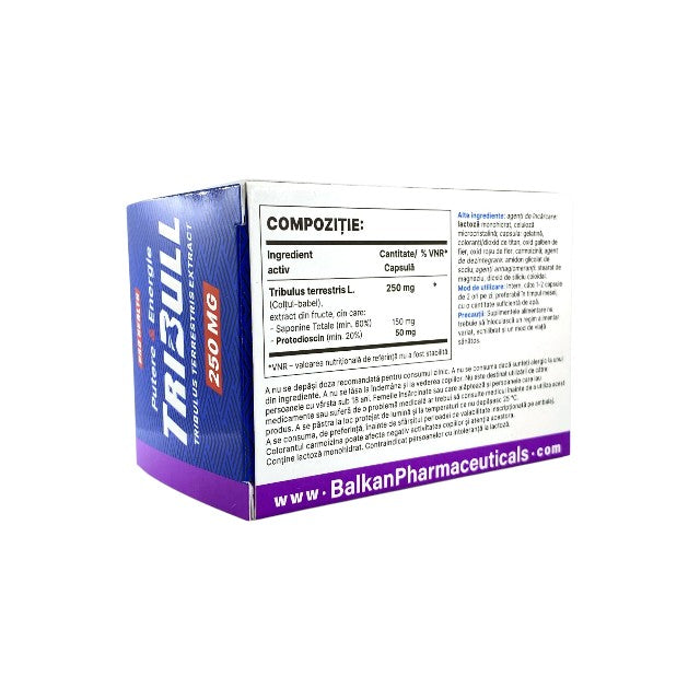 Capsule BALKAN PHARMACEUTICALS TriBull 250 mg, pentru performanță sexuală, cu Tribulus Terrestris, 60 buc