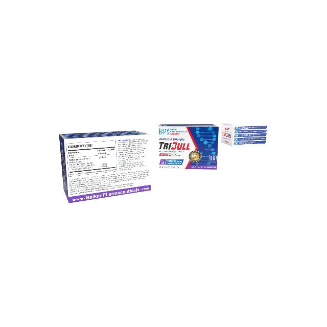 Capsule BALKAN PHARMACEUTICALS TriBull 250 mg, pentru performanță sexuală, cu Tribulus Terrestris, 60 buc